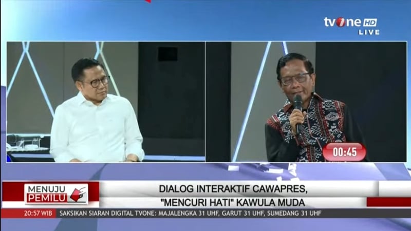 Dialog Cawapres Melibatkan Generasi Muda Dihadiri oleh Cak Imin dan Mahfud MD, Gibran Tidak Hadir Kembali